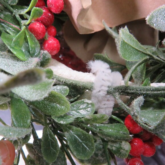 Snowy White Wicker (Strong) Basket w Holly Greenery (removable) - Picture 4 of 15